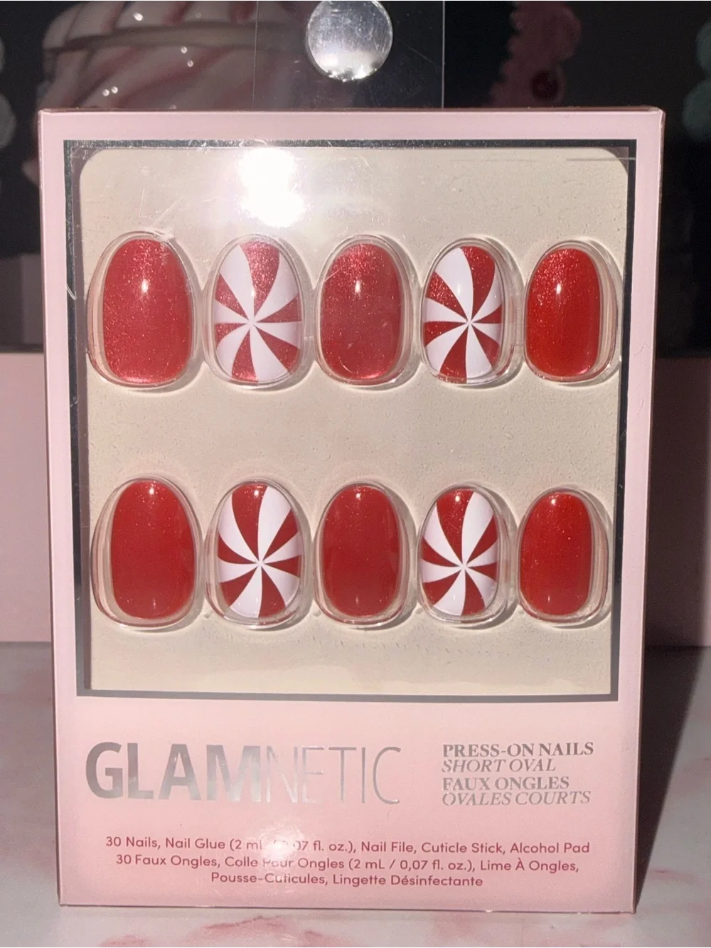 Glamnetic Red Peppermint Swirl Press-On Nails